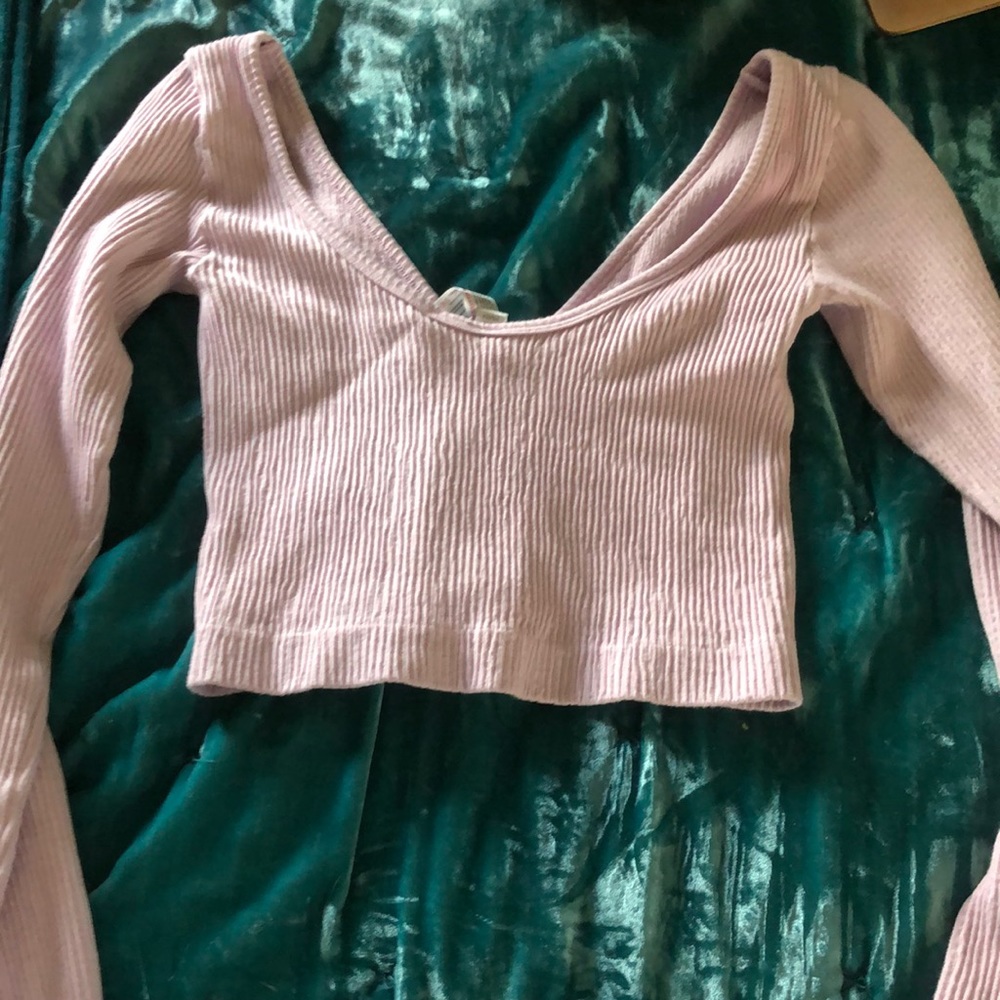 Ribbed off the shoulder long sleeve crop top